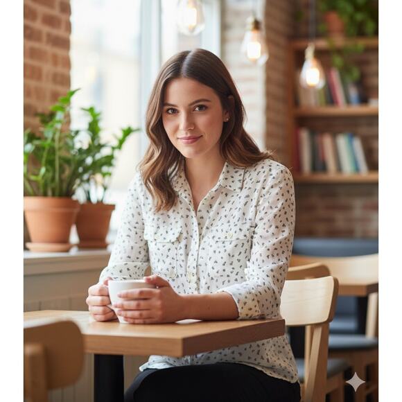 Loft Womens S Minimalist Career Artsy Novelty Preppy Whimsical Eyelash Blouse - Picture 2 of 12